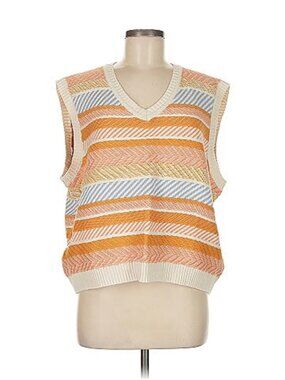 ILLA ILLA Striped V-Neck Sweater Vest in Cream, Mustard, Peach & Blue